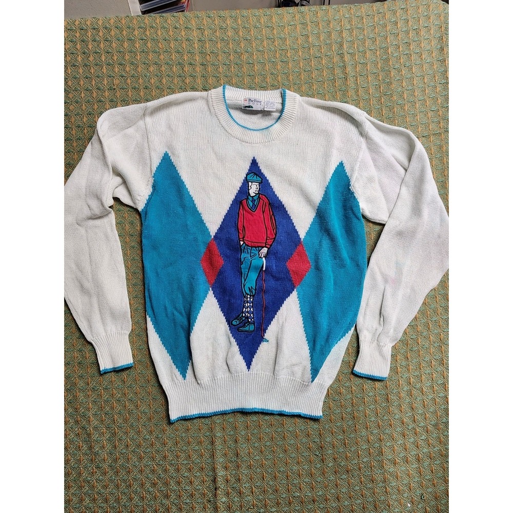 VTG 90's Par Four Golf Course Sweater Mens L Preppy Knit Grandpa Core Embroidery